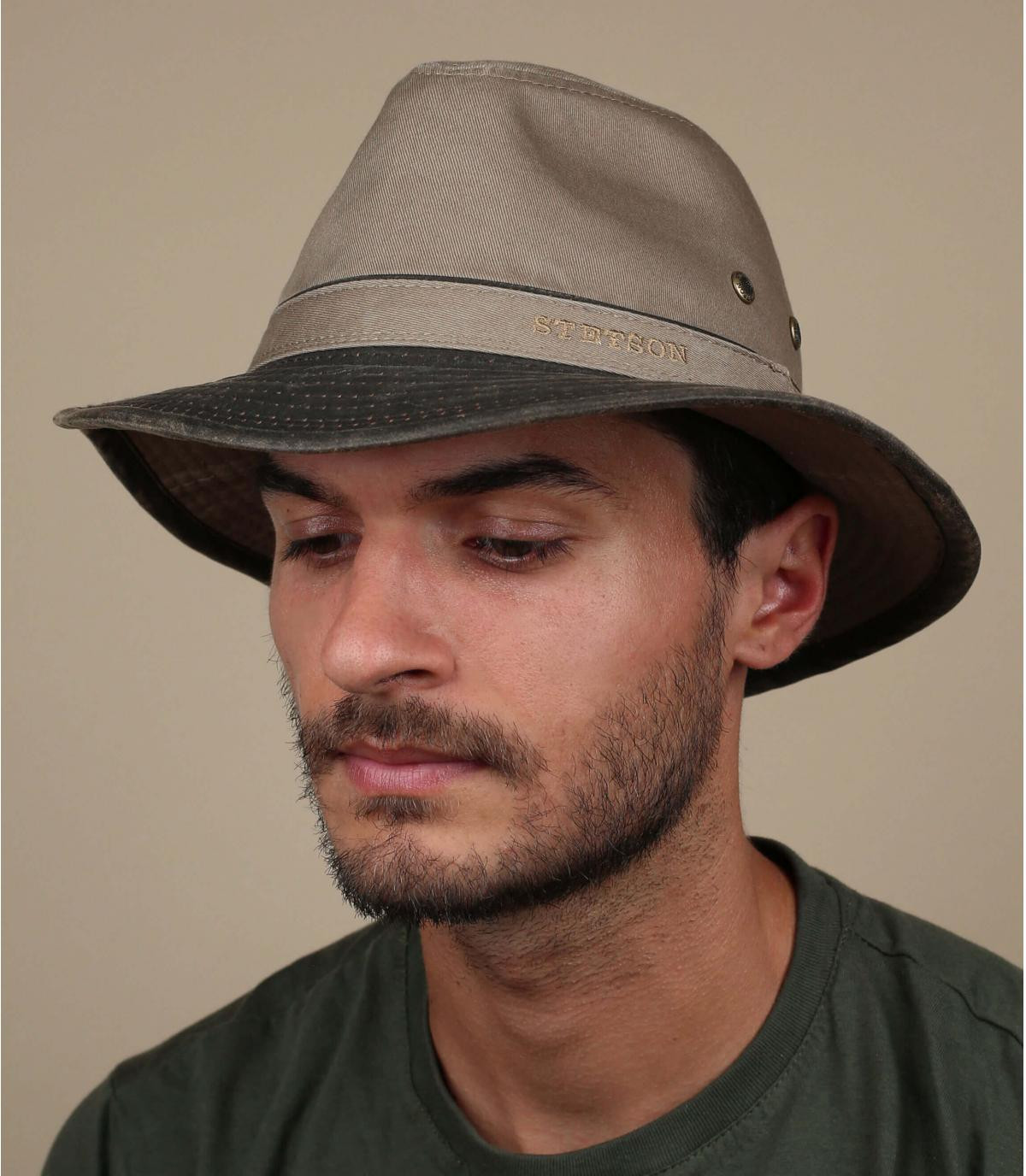 grey cotton travel hat Traveller cotton beige